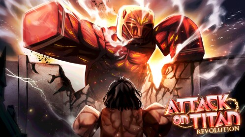 Attack on Titan Revolution artwork featuring a Titan and soldiers